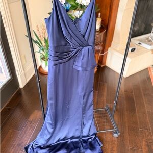 Adrianna Papell Deep Blue Satin Maxi Dress